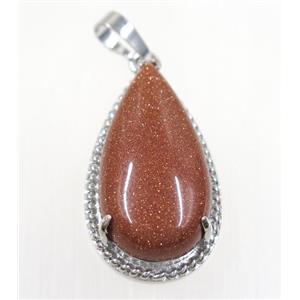 gold sandstone teardrop pendant, copper, platinum plated, approx 15x30mm