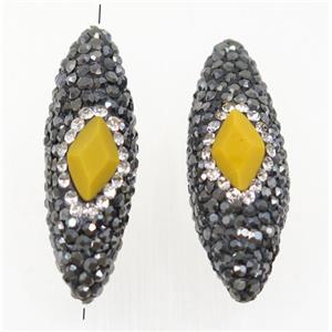 Clay rice beads paved rhinestone, approx 11x35mm