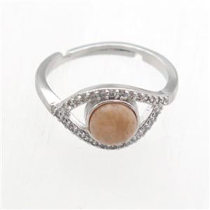 peach MoonStone Rings, copper, platinum plated, approx 8mm, 17mm dia