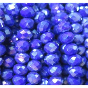 Chinese crystal glass bead, faceted rondelle, blue AB-color, approx 8mm dia, 68pcs per st