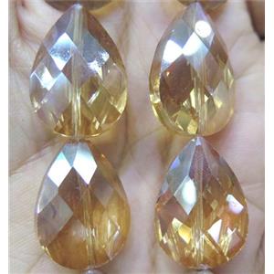 Chinese crystal glass bead, faceted teardrop, approx 18x25mm, 15pcs per st
