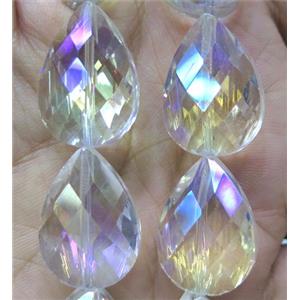 Chinese crystal glass bead, faceted teardrop, approx 18x25mm, 15pcs per st