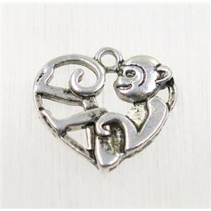 tibetan silver monkey pendants, non-nickel, approx 16x17mm