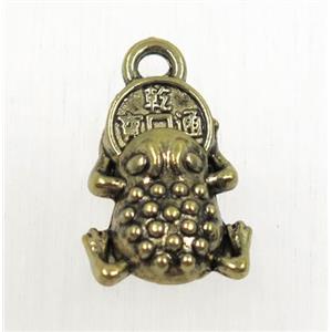 tibetan silver frog pendant, non-nickel, antique bronze, approx 11x13mm