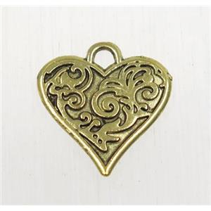 tibetan silver heart pendant, non-nickel, antique gold, approx 15mm