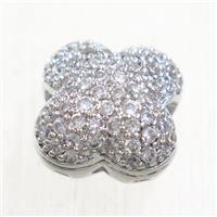 copper clover beads paved zircon, platinum plated, approx 12mm dia