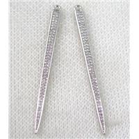 copper spike pendant paved zircon, platinum plated, approx 6-55mm