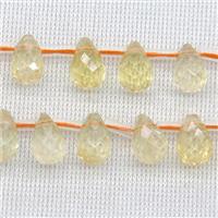 yellow Citrine Beads, faceted teardrop, top-drilled, approx 6x9mm