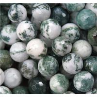 green Tree Agate beads, faceted round, approx 10mm dia