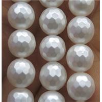 white matte pearlized shell beads, faceted round, approx 10mm dia