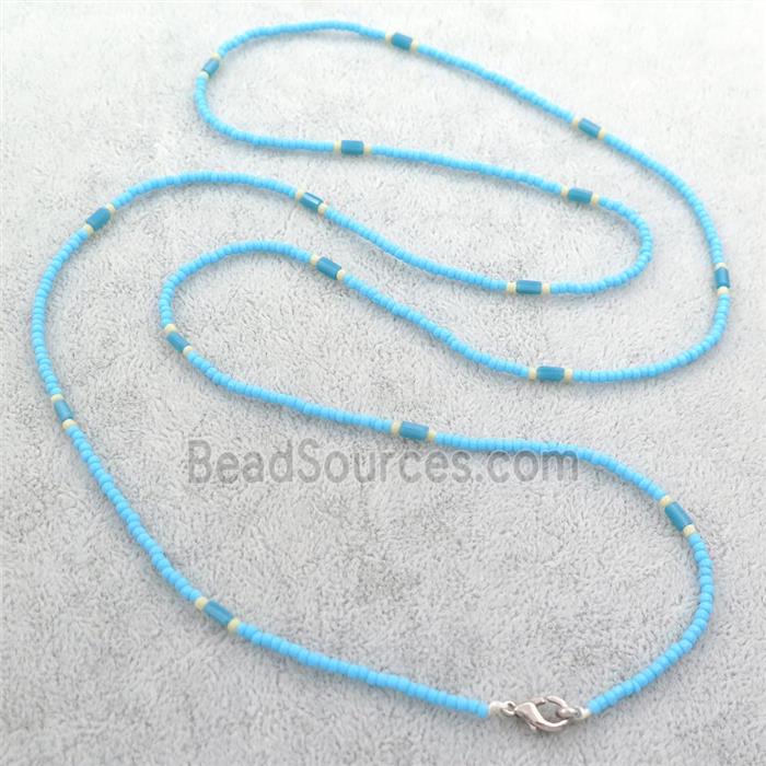 blue Glass Seed Beaded Necklace