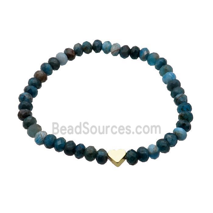 Blue Apatite Bracelet Stretchy Heart Faceted Rondelle