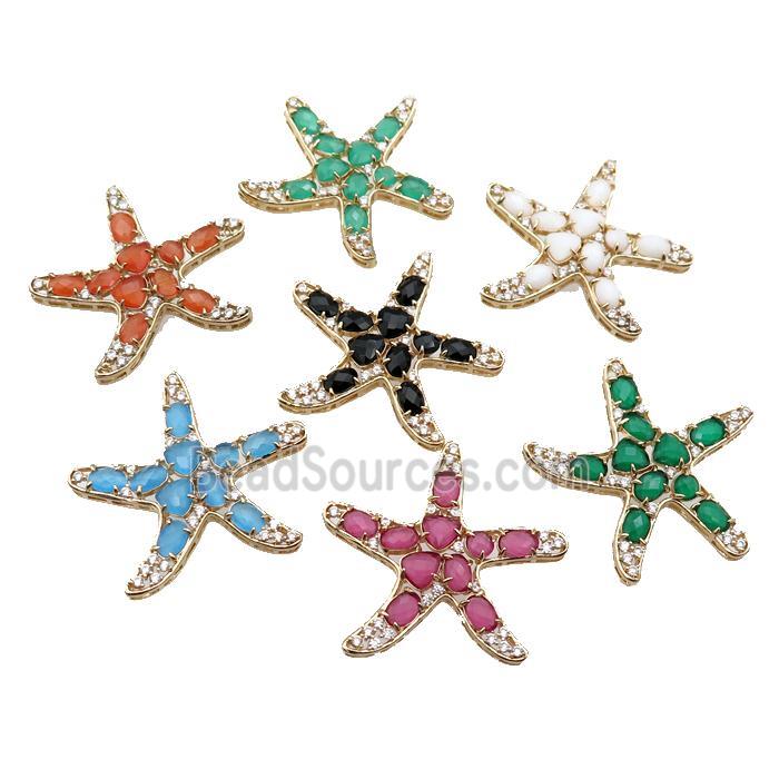 copper Star pendant pave Cat Eye Crystal, gold plated, mixed