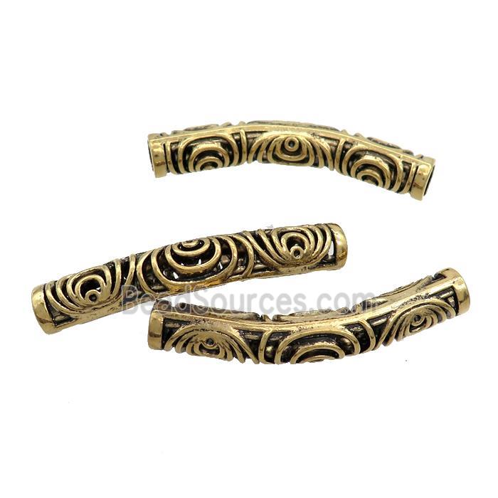 Tibetan Style Zinc Tube Beads Curved Large Hole Antique Gold