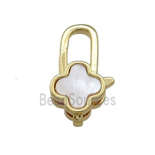 Copper Lobster Clasp Pave Shell Clover 18K Gold