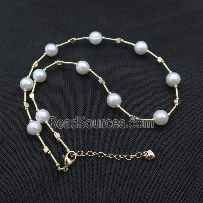 White Pearl Necklace With See Glass Tube