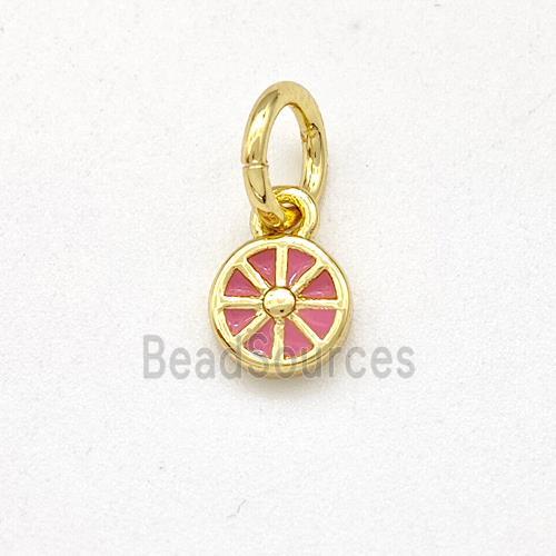 Copper Flower Pendant Pink Enamel Gold Plated