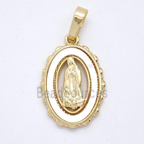 Virgin Mary Charms Copper Pendant Pave Shell Gold Plated