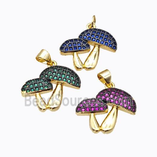 Copper Mushroom Pendant Micropave Zirconia Gold Plated Mixed