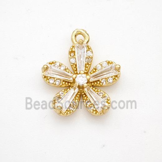 Copper Flower Pendant Pave Crystal Glass Zirconia Gold Plated