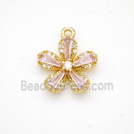 Copper Flower Pendant Pave Pink Crystal Glass Zirconia Gold Plated