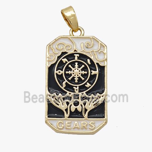 Copper Tarot Card Pendant Enamel Gears Gold Plated