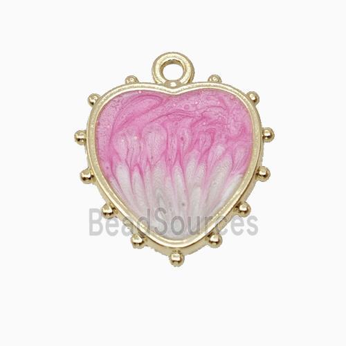 Copper Heart Pendant Pink Painted Gold Plated