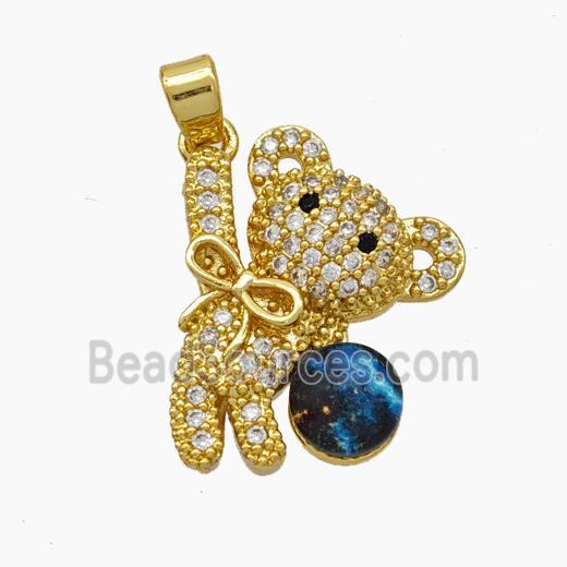 Copper Bear Pendant Pave Zirconia Gold Plated