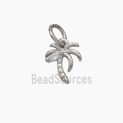 Coconut Palm Charms Copper Tree Pendant Pave Zirconia Platinum Plated