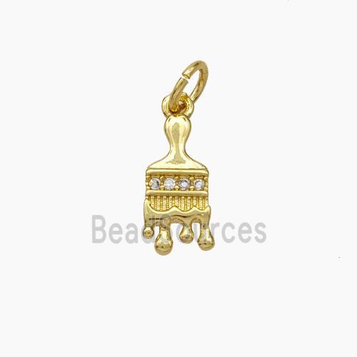 Paint Brush Charms Copper Pendant Pave Zirconia Gold Plated