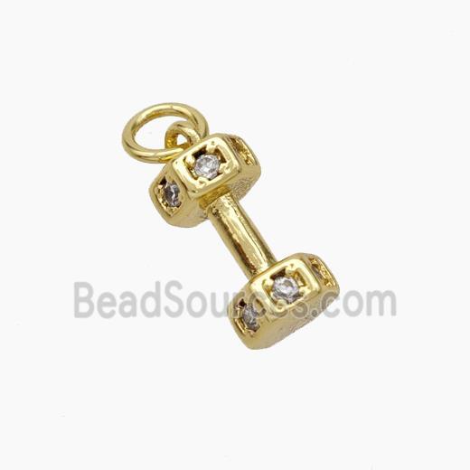 Dumbbell Charms Copper Pendant Pave Zirconia Sport Gold Plated