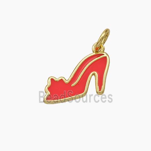 High-Heels Charms Copper Shoe Pendant Orange Enamel Gold Plated
