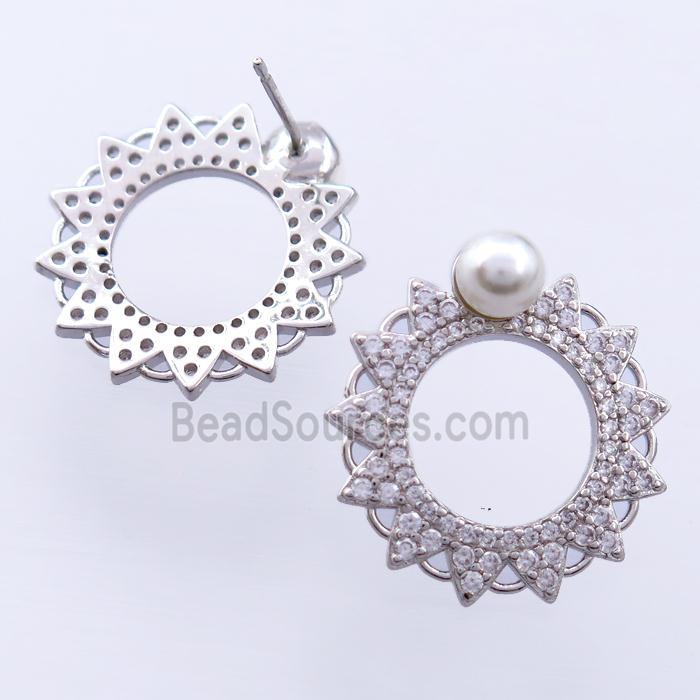 copper Studs Earrings pave zircon, platinum plated