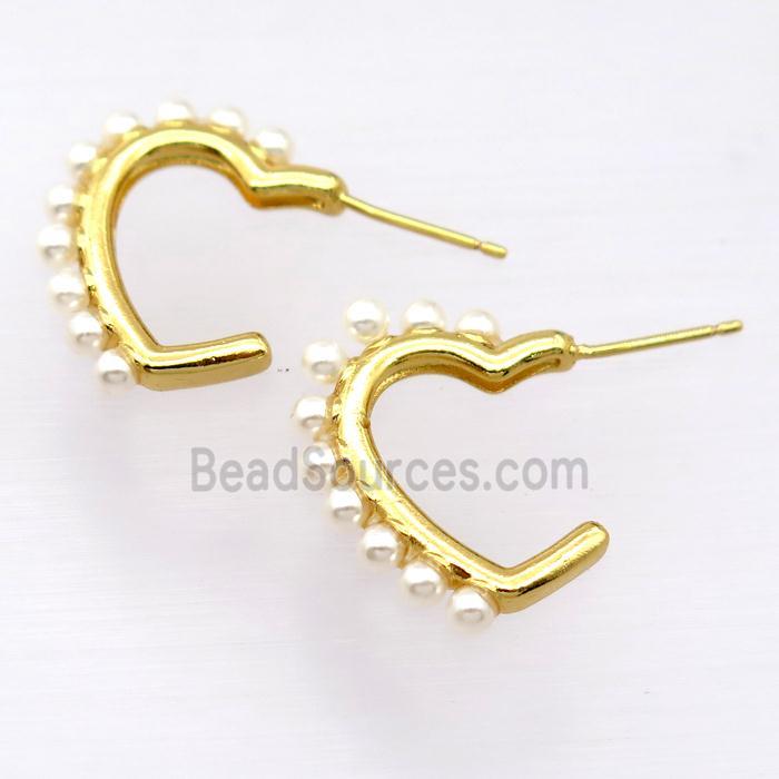 copper Stud Earrings, heart, gold plated