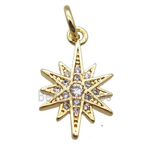 copper Compass pendant paved zircon, gold plated
