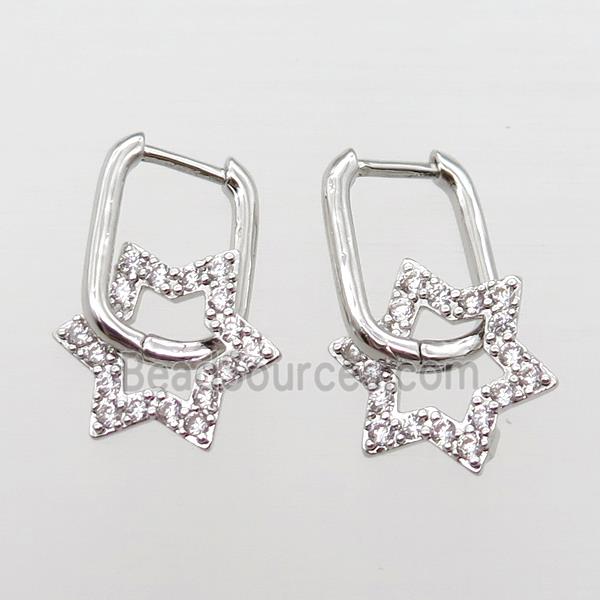 copper Latchback Earrings paved zircon, star, platinum plated