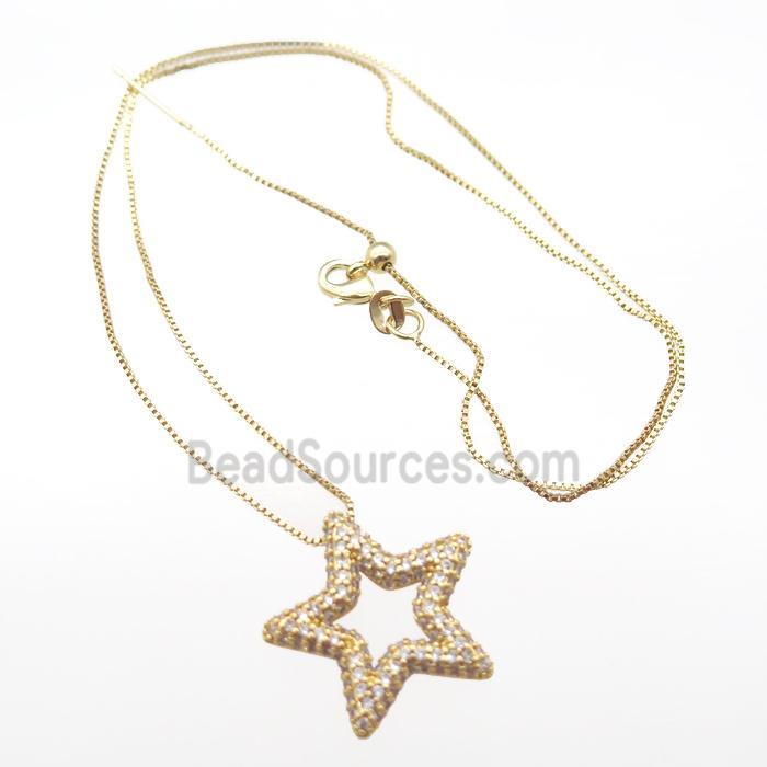 copper necklace with star pave zircon, gold plated