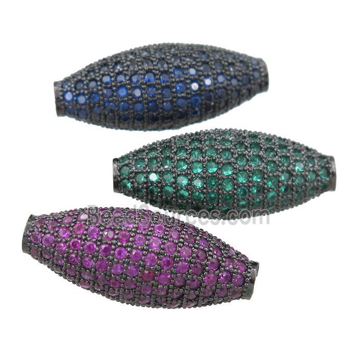 copper barrel beads pave zircon, mixed, black plated