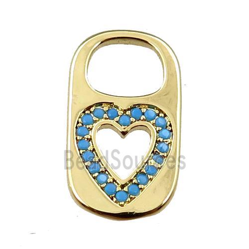 copper Lock pendant pave zircon, heart, gold plated