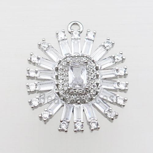 copper sunflower pendant pave zircon, platinum plated
