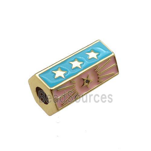 copper tube beads, blue enameled, gold plated