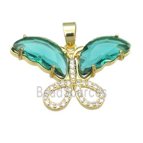 peacockgreen Crystal Glass Butterfly Pendant, gold plated