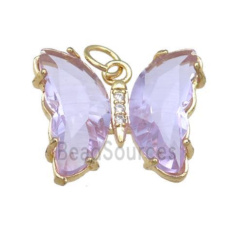 lavender Crystal Glass Butterfly Pendant, gold plated