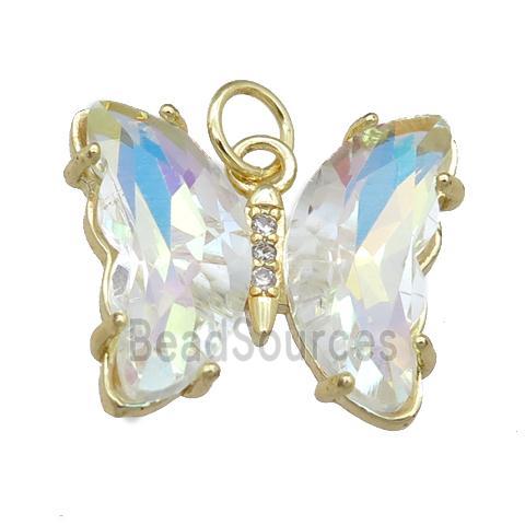 clear AB-color Crystal Glass Butterfly Pendant, gold plated
