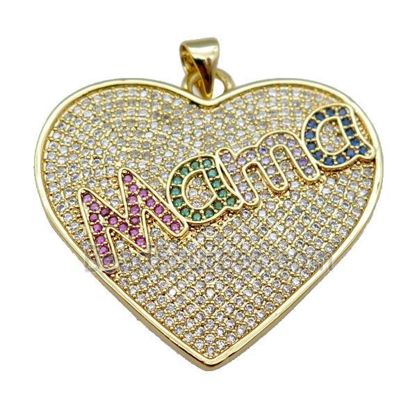Copper Heart Pendant Micropave Zirconia Mama Gold Plated