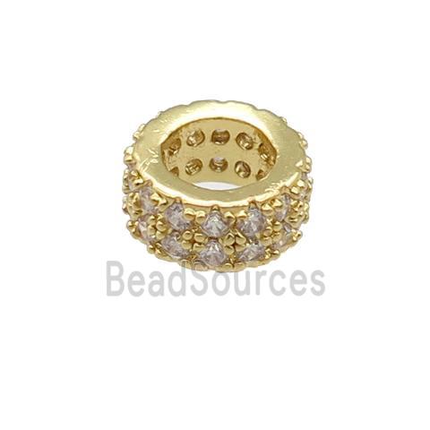 copper rondelle beads pave zircon, large hole, gold plated
