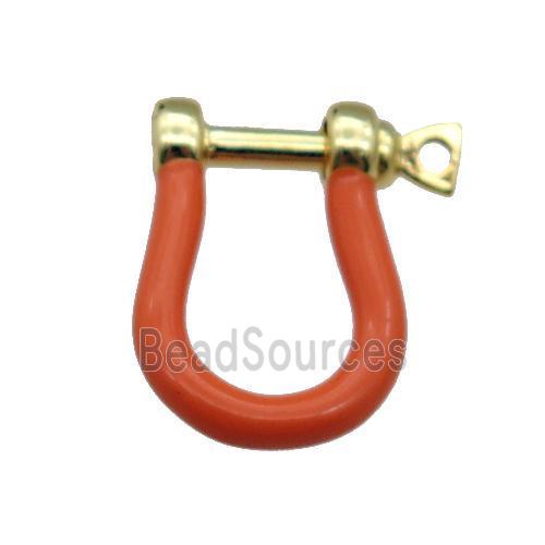 copper U-clasp with orange enamel, gold plated