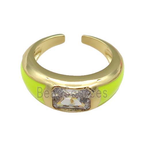 copper Ring paved zircon with yellow enamel, gold plated