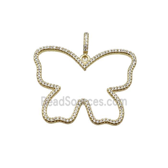 copper Butterfly pendant paved zircon, gold plated