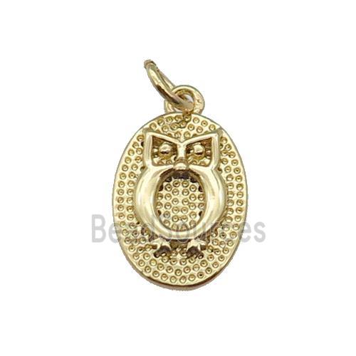 copper oval pendant, owl, gold plated